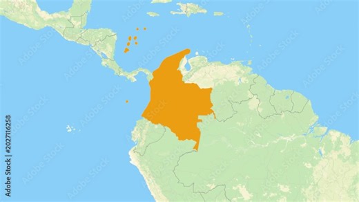 Zoom in on a Country from a Stylised World Map Colombia
