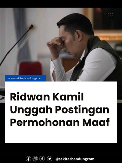 Ridwan Kamil menyampaikan permohonan maaf terbuka kepada seluruh pihak yang terdampak melalui sebuah unggahan di media sosial pribadinya (23/12) Dalam unggahannya itu, ia sampaikan permohonan maaf secara tulus kepada semua pihak yang ikut terdampak. Ia menyampaikan pengakuan atas kekhilafan dan dosa yang ia lakukan selama 29 tahun pernikahan dengan Atalia Praratya. Ia menyebut perpisahan sebagai hak Atalia untuk menjalani hidup dan meraih kebahagiaan, disertai permohonan maaf serta doa terbaik u