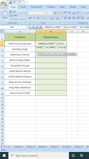 Extract Middle Name with Mid Formula in Excel | Excel Tips & Tricks
