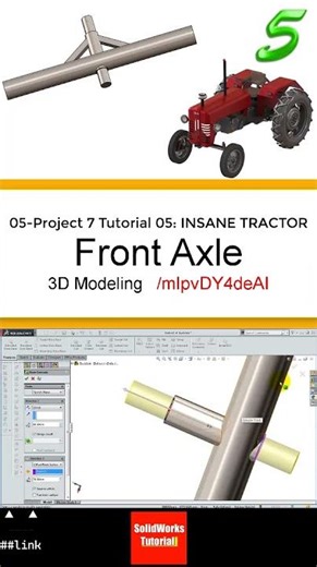 5- 3D Draft |Tractor|: Front Axle #3d #solidworks #tutorial #cad #drawing #engineering #automobile