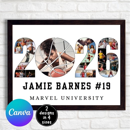 2026 Basketball Photo Collage, Class of 2026, Graduation Basketball Gift, 2026 Graduation Collage, Senior Night Gift, Canva Template, Custom - Etsy España