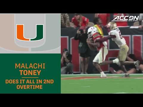 Miami's Malachi Toney With A Touchdown Catch & 2-PT Throw To Win It In 2nd Overtime