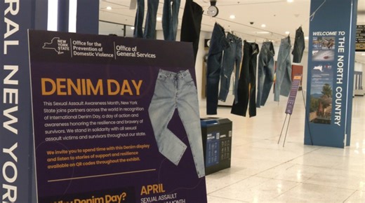 Jeans displayed at Empire State Plaza raise awareness of sexual violence on International Denim Day