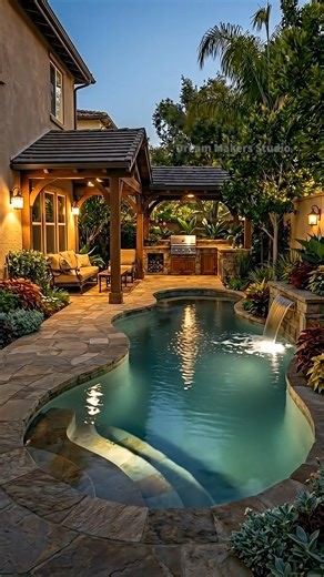 Dream Makers Studio on Instagram: "Backyard Swimming Pool Transformation | Outdoor Living Inspiration This video presents an idea and inspiration for transforming a residential backyard into a swimming pool with an outdoor kitchen and seating area. It shows how an ordinary outdoor space can be reimagined into a relaxing and functional living area. #BackyardPool #SwimmingPoolIdea #OutdoorLivingInspiration #BackyardDesign #OutdoorKitchenIdea #GardenInspiration #PoolDesignIdea #HomeInspiration #Out