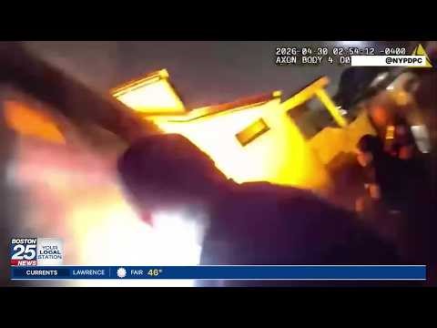 Intense video: Massive explosion at New York City home sends police officers flying