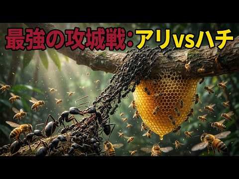 【総力戦】森の最強軍団vs空中要塞！数百万の軍隊アリがミツバチの巣を陥落させる瞬間。残酷すぎる自然の掟。