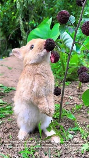 Adorable Moment: Bunny Eating Berries in the Garden!
