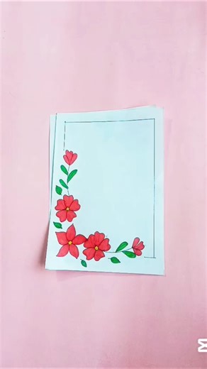 Red Flowers 🍒✨ Border School Project front page design #shorts #projectdesign #borderideas #ytshorts
