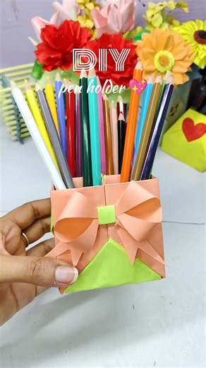DIY Paper Pencil Holder ✨ Easy Origami Desk Organizer #diy #craft #papercraft #desksetup #origami