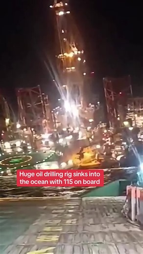 This is the terrifying moment a mammoth oil rig sank into the ocean with 115 people on board. Chilling footage shows the Prospector 5 drilling rig tipping at a horrifying angle as it slowly submerged under the water’s surface. Read the full story above. #shipwreck #sinkingship #gabon #disasterfootage #worldnews