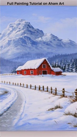 How to Paint a Snowy Red Barn | Easy Acrylic Tutorial for Beginners 🎨 #painting #art