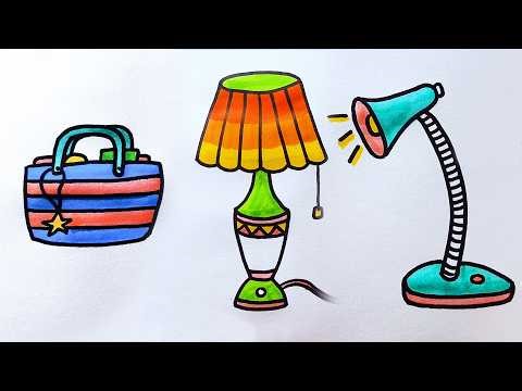 Easy Handbag, Table Lamp and Study Lamp Drawing | Simple Objects Drawing Tutorial