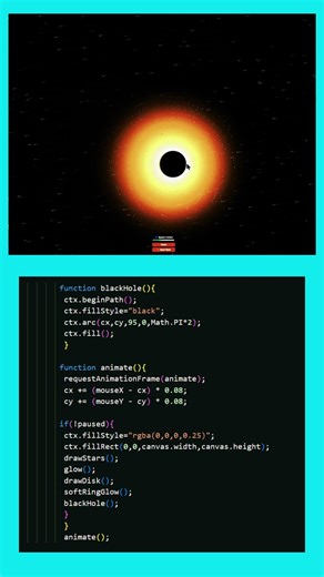 Cinematic Black Hole Simulation with Mouse Control | Realistic Space Animation (HTML CSS JS)
