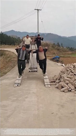 The hardcore methods of material handling at rural construction sites.
