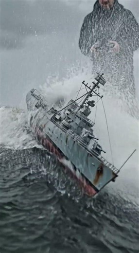 Tiny Destroyer Hit By Giant Wave 🌊 #rcboats #destroyer #storm #miniatureships #viral