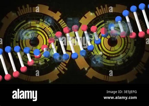 Animation of dna strand spinning over people dancing and music concert. Medical research and technology concept Stock Video Footage - Alamy