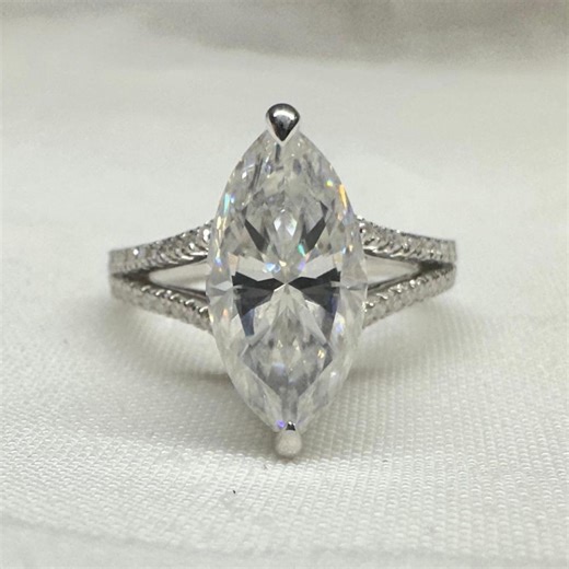 2.70 CTW Marquise Cut Moissanite Split Shank Engagement Ring 14K White Gold Over Ring Bridal Ring Unique Engagement Ring Anniversary Gift - Etsy