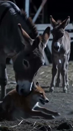 Dark Wilderness Fight: Sneaky Fox Raids Foal, Destroyed by Angry Donkey#MotherDonkey #FoxAttack