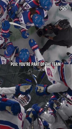 The camera operator gets us right to the heart of the Team USA women’s ice hockey squad huddle. 🏒