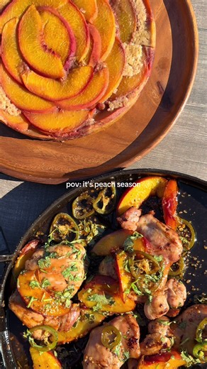 best season is 🍑 season !!!! enjoy this competition between my dad and i- the only rule: use @Metropolitan Market peaches from their peach-o-rama :) my dish: clean ingredient upside down peach cake 🎂 my dads dish: jalapeño peach chicken thighs 🍖 who do you think won ?🏆 #dessert #peach #cooking #competition
