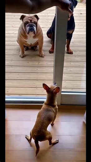 Brave Chihuahua vs Calm Bulldog: Funny Dog Standoff.😱