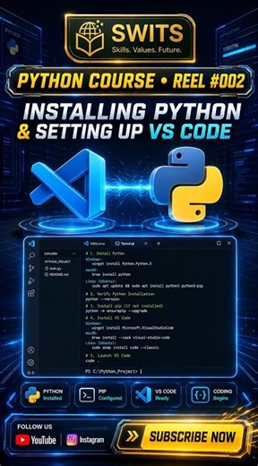 How to Install Python & Set Up VS Code! 💻 | Reel #002 | SWITS Institute #shorts