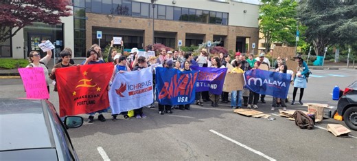 Portland activists protest against Iran war, U.S. military exercises in the Phillippines