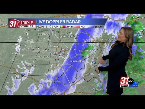 Snow showers moving across the Tennessee Valley