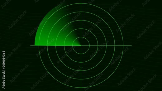 A green radar screen with concentric circles and a sweeping scanning sector in motion. This animation is a seamless loop.