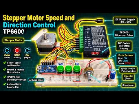 Stepper motor Speed and Direction Control using TP6600 driver and Push buttons