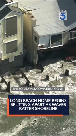Long Beach home begins splitting apart as waves batter shoreline