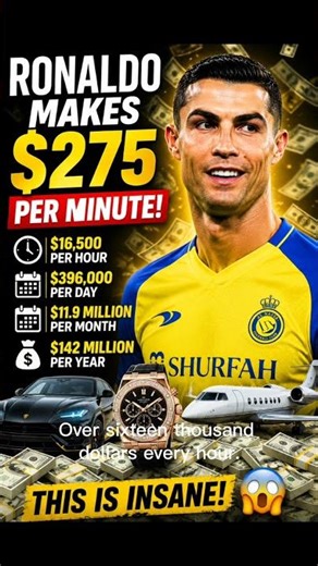 Ronaldo Makes $275 Every Minute #money #salary #sports #ronaldo