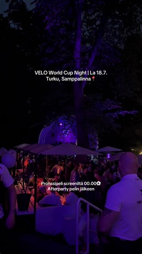 ⚽ VELO World Cup Night saapuu Samppalinnaan! Tulevana lauantaina Samppalinnan terassilla seurataan World Cupin pronssiottelu isolta screeniltä. Ottelu alkaa klo 23.50, ja heti päätösvihellyksen jälkeen ilta jatkuu ulkona VELO Afterpartyilla. Luvassa on futishuumaa, kylmää juomaa ja kovat bileet. 🔥 Illan soundtrackista vastaa DJ Miro Moore, joka soittaa ottelun ajan sisällä ja siirtyy pelin päätyttyä ulos nostamaan tunnelman kattoon. Nähdään lauantaina Samppalinnassa! ⚽🎧 🎫 Liput ennakkoon 5€ �