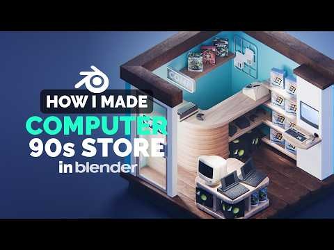 Isometric 90's Computer Store in Blender - Full Process