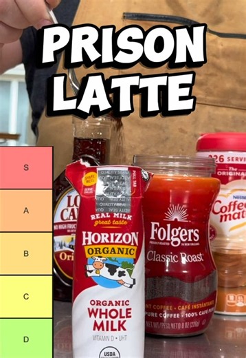 Ranking Uncle Jakk’s prison latte- is it as good as Java on the outside? Kinda depends on where you get your coffee from, but this was a nice surprise! As far as the tier list goes, this gets A-Tier! I could do with less instant creamer but overall this was a treat! Maple syrup in coffee- what’s not to love? #coffee #latte #prisonfood #ranking #tierlist