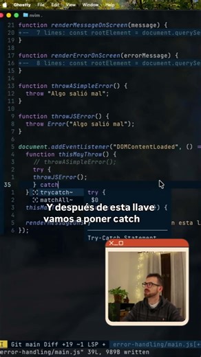 El bloque try catch nos permite capturar errores en JS #javascript #programming