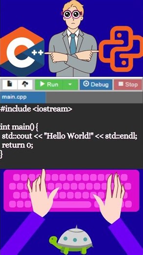 C++ vs Python: Hello World Program | Coding Shorts #coding #javascript #python