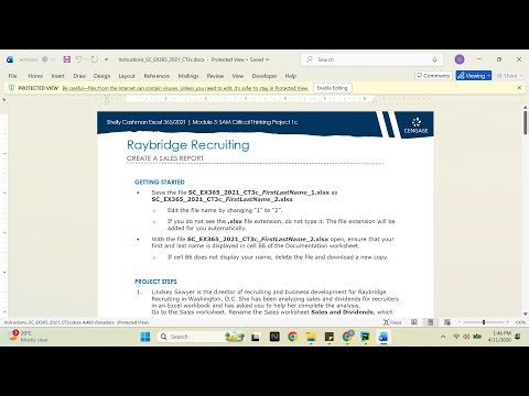 Shelly Cashman Excel 365/2021 | Module 3: SAM Critical Thinking Project 1c Raybridge Recruiting