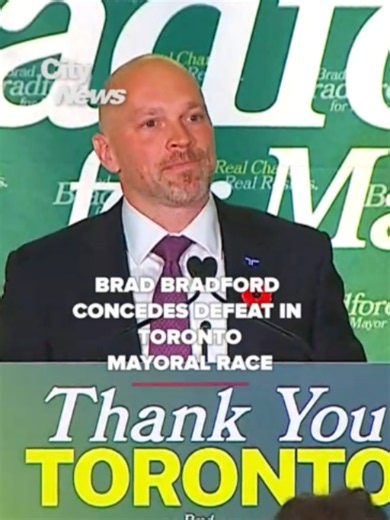 Brad Bradford delivered his concession speech after losing the Toronto mayoral race to incumbent Olivia Chow. #BradBradford #Toronto #CityNews