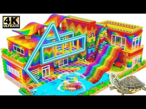 ASMR x 1.5 - How to Build Mini Modern Hillside Mansion & Long Slide From Magnetic Balls ASMR Videos