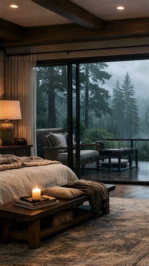Cozy Forest Cabin Night 🌧️ 10 Hours Heavy Rain, Thunderstorm & Crackling Fireplace 4K Ultra HD 💤