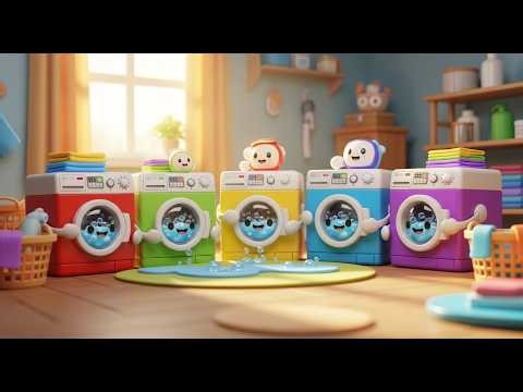 Five Little Toy Washing Machines Swish Swish Swish | Fun Cleaning Song for Kids