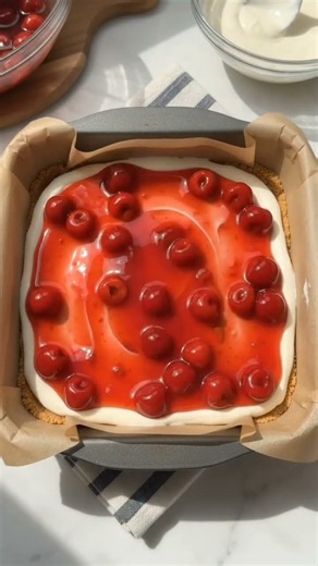 ### 🍒 No-Bake Cherry Cheesecake Slice