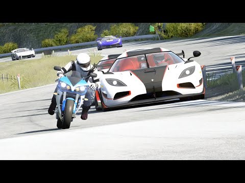 Yamaha R1 vs Supercars Bentley, Ferrari, Koenigsegg, Infiniti at Old SPA