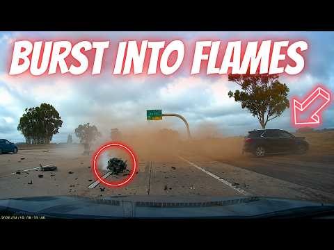 Suddenly Veers Right - BURSTS INTO FLAMES! - Bad drivers & Driving fails -learn how to drive #1534