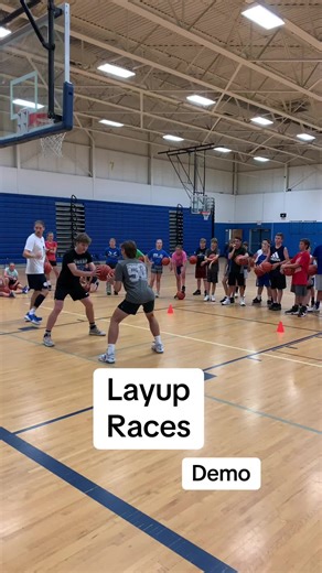 Two foot finish, layup races. We like to work on finishing quick while being under control. This one is a good example, one foot finish they would probably be crashing into one another and flying into the baseline, but requiring speed with a two foot finish gives us a little bit of both in this drill. Besides the demo this is a drill we generally stick with middle school and youth, not high school demonstrators as shown. . #smallsidedgames #playersevelopment
