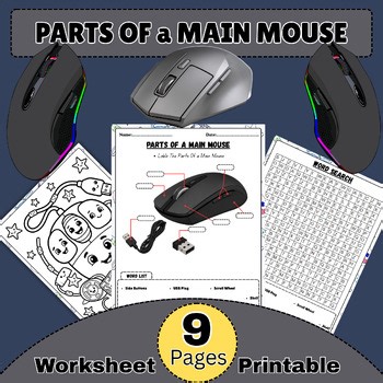 Parts Of a Main Mouse Worksheet | Computer Hardware Labeling,Technology For Kids
