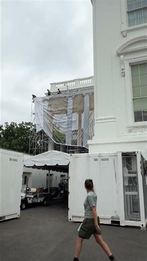 Draping covers scaffolding at White House