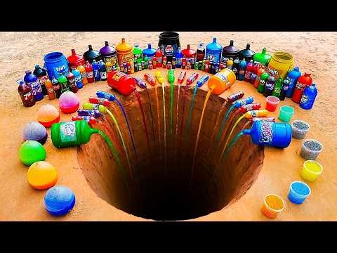 Giant Underground 1500L Hole Experiment with Big Fanta, Mtn Dew, Pepsi, Coca Cola vs Mentos