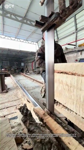 "Ultimate Wood Cutting Hack on Rails! 🌾 Fast & Safe Firewood Magic ↓"
